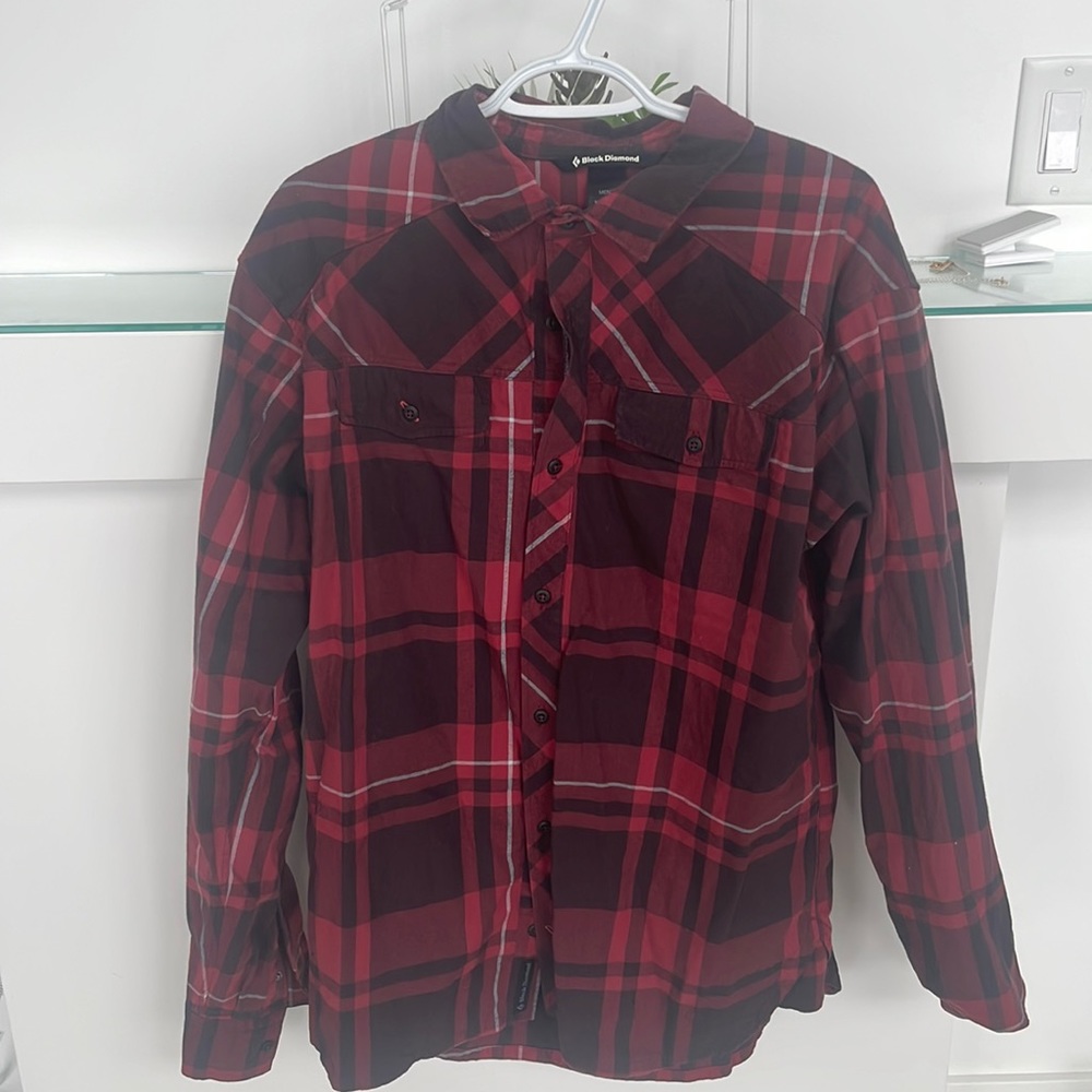 Red/black Black Diamond heavier weight button down.